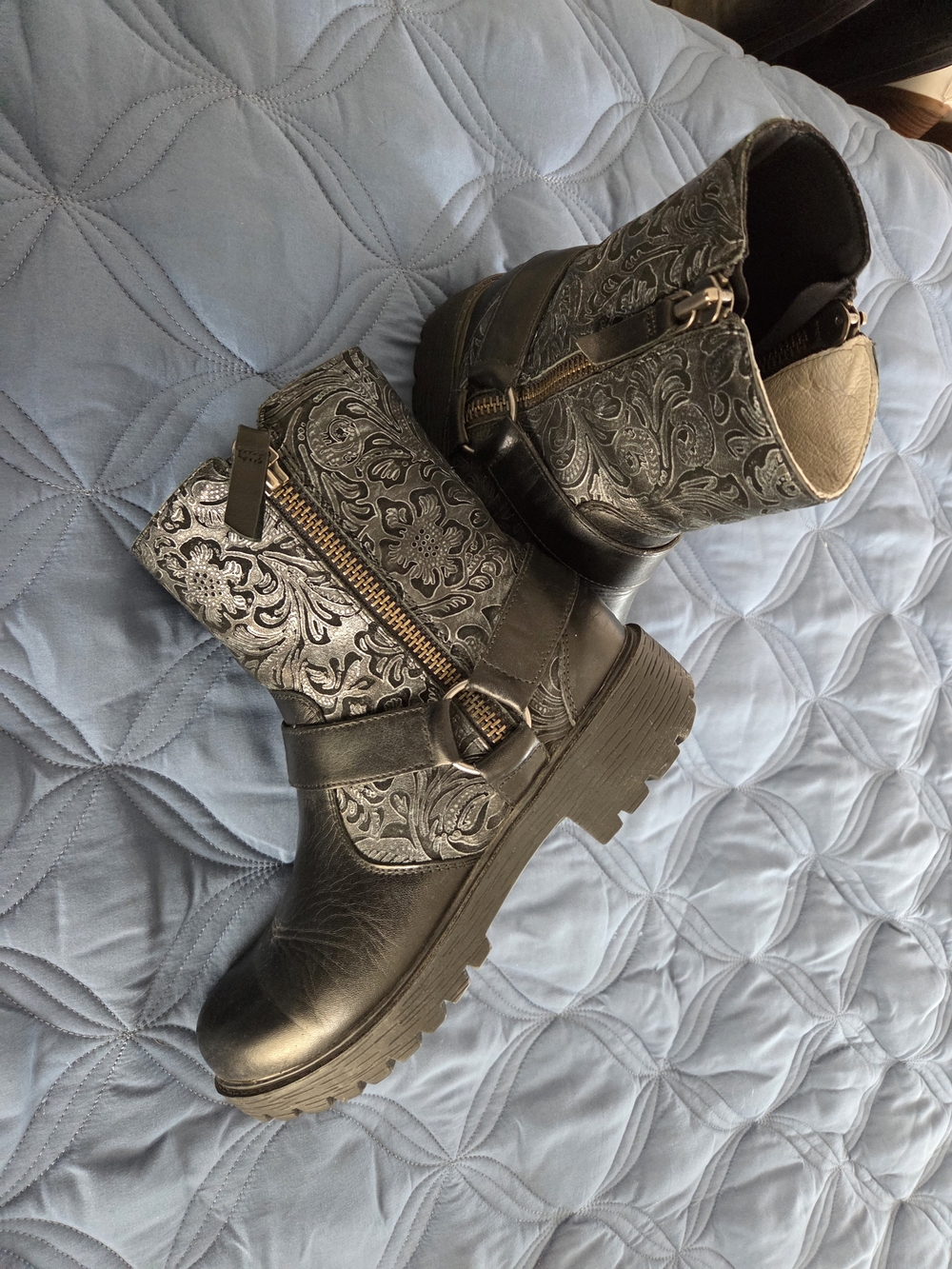 Womens Alegria Black Embossed Ankle Boots with zipper sides